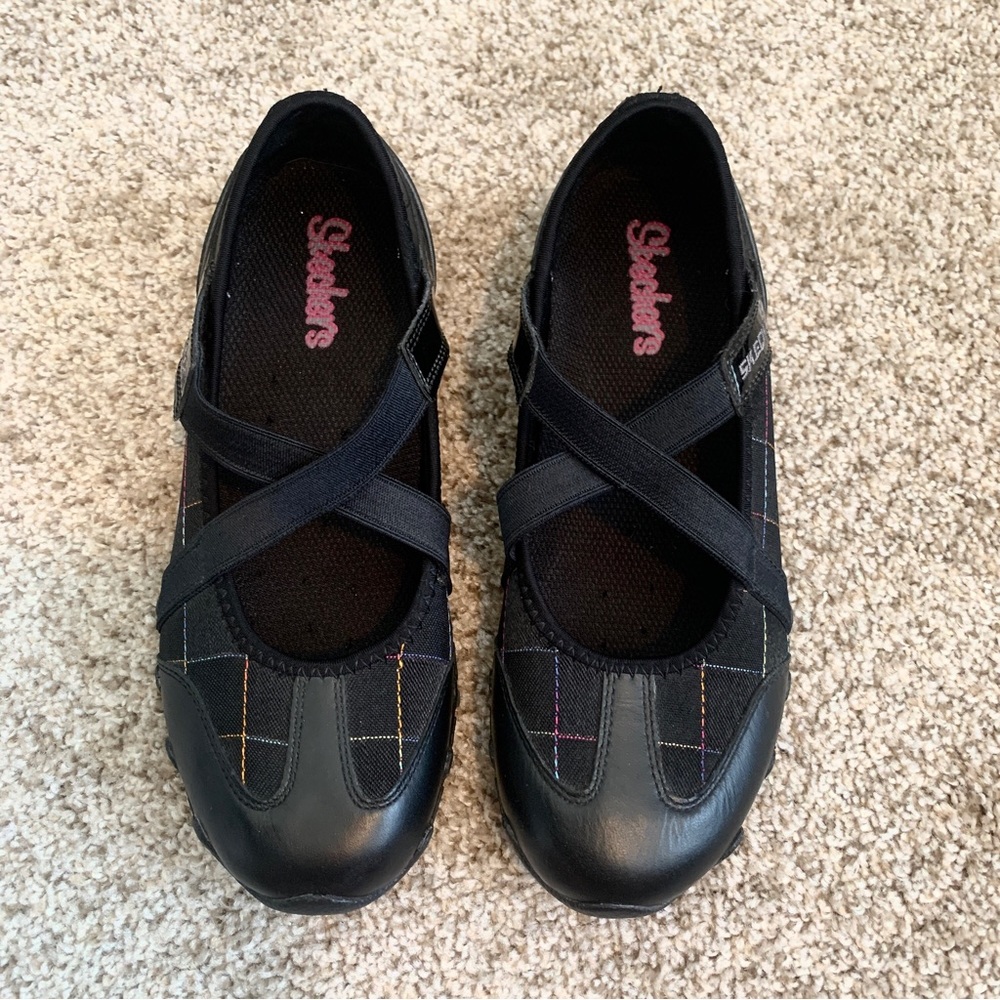 Skechers Bikers Aspire Black/Rainbow Plaid Shoes Mary Jane Style Size 6